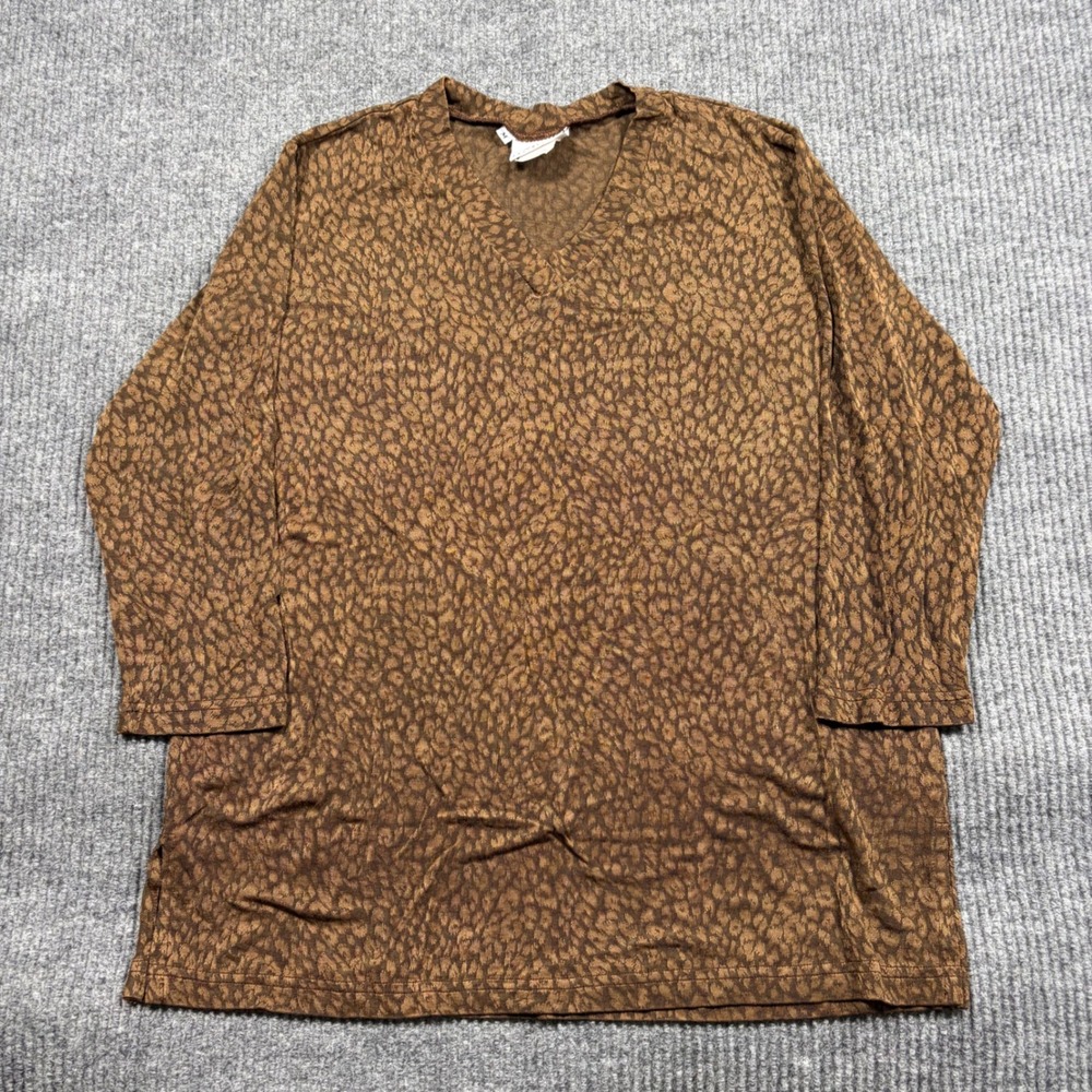 Hot Cotton Travelware Shirt Womens M Leopard Print V-Neck Tunic Top USA Made